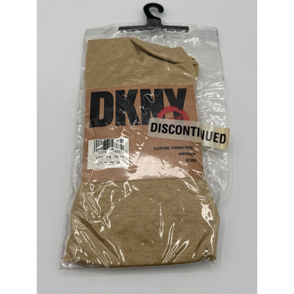 Vintage Discontinued DKNY Med Women Luster Thigh High Gold Metallic 1991